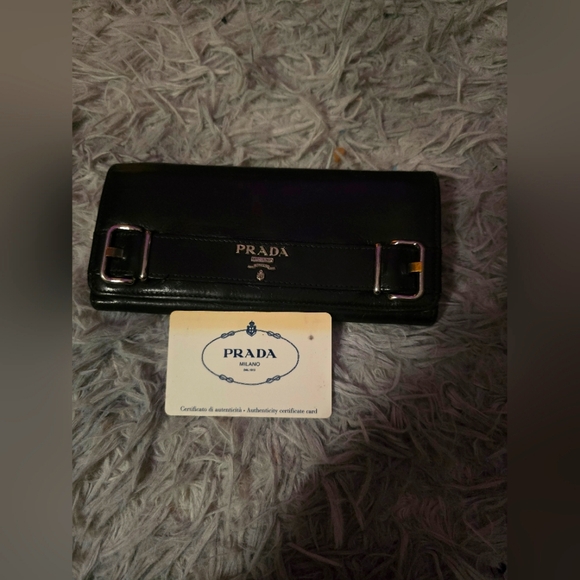 Prada Black & Silver Hardware Buckle Snap Long Wallet (EUC)(COA CARD) - Picture 1 of 12